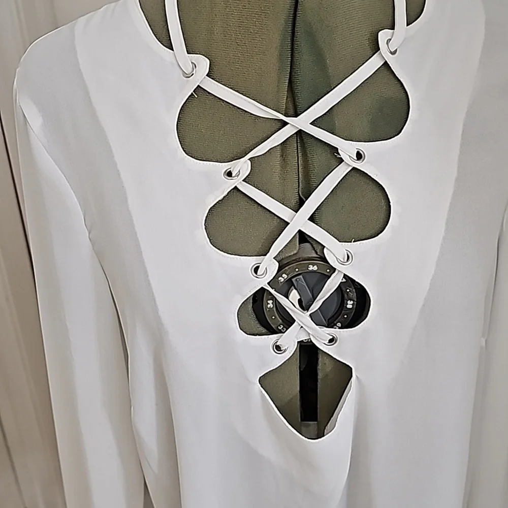 Missguided Scallop Lace up long sleeve Blouse Sz 8 - Picture 6 of 12
